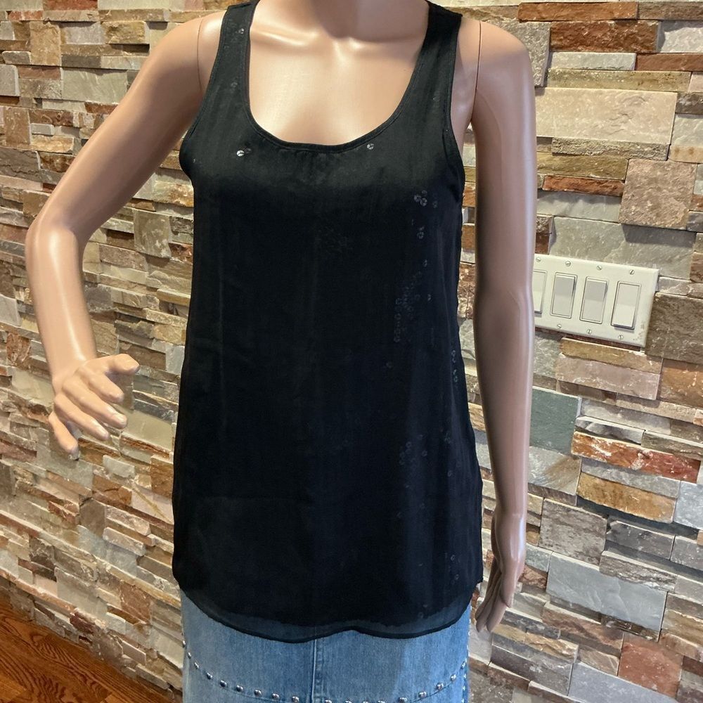 Alice + Olivia Black Silk Sequin Tank Top